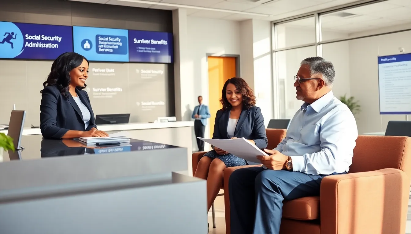 diverse team in a Social Security office assisting clients.